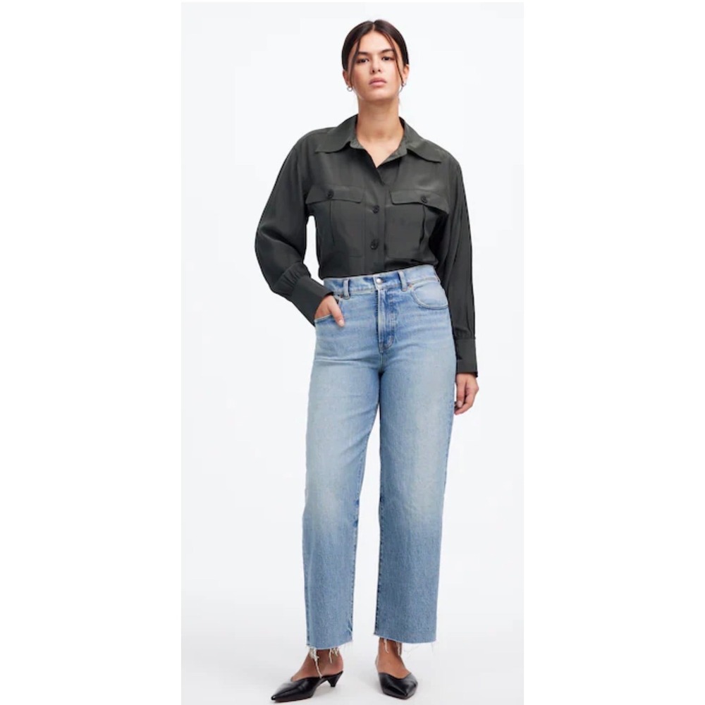 Madewell Perfect Vintage Wide Leg Crop Jeans 27P Light Wash Raw Hem